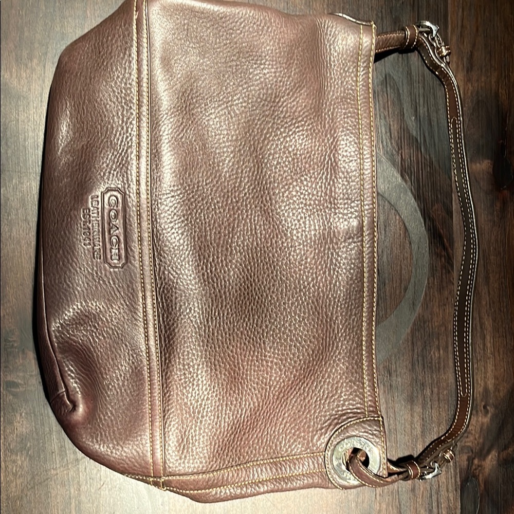 Coach Brown Leather Hobo Bag with Metallic Finish